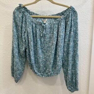 Aeropostale Floral Blouse -light blue and white -Peasant Style NWT - Size: Small